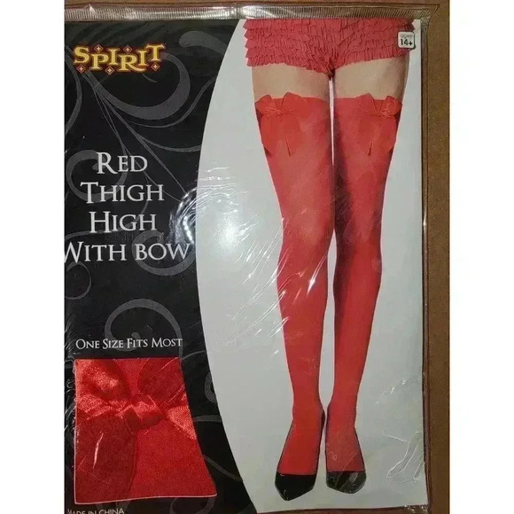 Red Thigh Highs with Bow - Picture 1 of 1